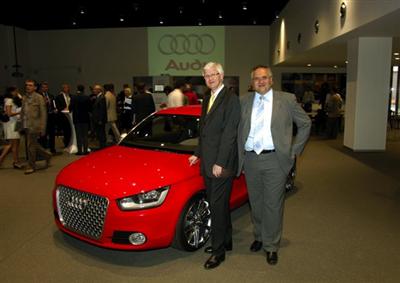 Werner Widuckel and Alfons Dintner with the proposed Audi A1