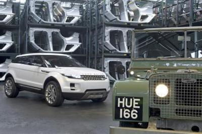 The original 1948 Land Rover (known as 'HUE') with the Land Rover LRX concept car
