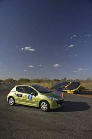 One of the three Peugeot vehicles entered in the Panasonic World Solar Challenge